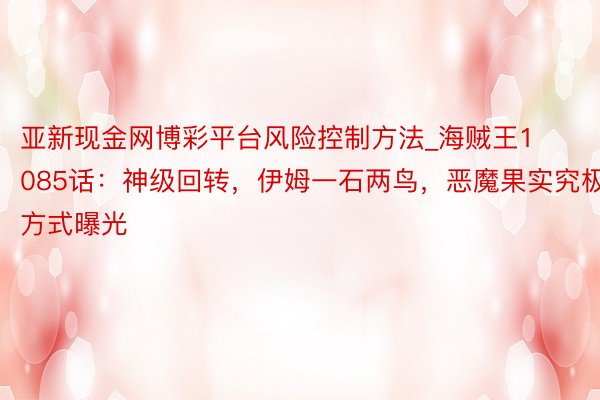 亚新现金网博彩平台风险控制方法_海贼王1085话：神级回转，伊姆一石两鸟，恶魔果实究极方式曝光